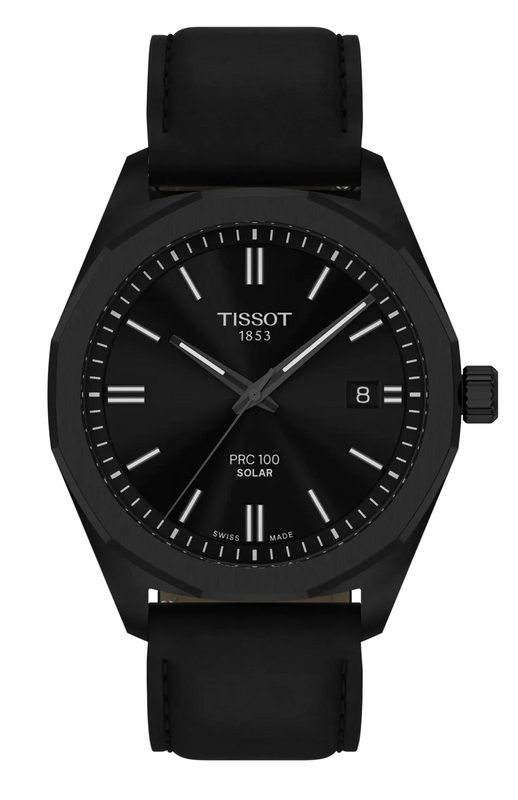 Tissot PRC 100 Solar Quartz Black Dial Black Leather Strap Watch for Men - T151.422.36.051.00 Authentic Buy Shop Now
