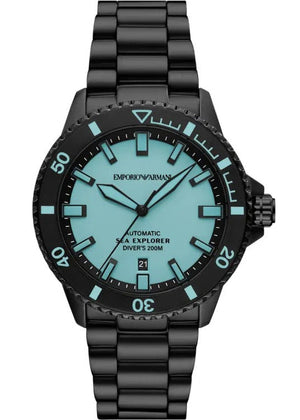 Emporio Armani Sea Explorer Turquoise Blue Dial Black Steel Strap Watch for Men - AR60084 Buy Now By Emporio Armani