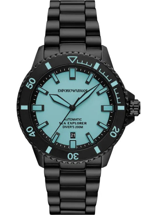 Emporio Armani Sea Explorer Turquoise Blue Dial Black Steel Strap Watch for Men - AR60084 Buy Now By Emporio Armani