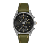 Hugo Boss Skytraveller Chronograph Black Dial Green Leather Strap Watch for Men - 1514148 Buy Now By Hugo Boss