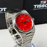 Tissot PRX Quartz Red Dial Silver Steel Strap Watch for Men - T137.410.11.421.00 Authentic Buy Shop Now