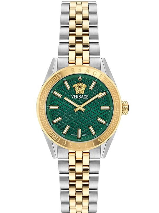 Versace V-Code Analog Green Dial Two Tone Steel Strap Watch for Women - VE8I00424 Buy Now By Versace
