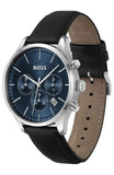 Hugo Boss Avery Chronograph Blue Dial Black Leather Strap Watch for Men - 1514156 Authentic Buy Shop Now
