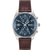 Hugo Boss Skytraveller Chronograph Blue Dial Brown Leather Strap Watch for Men - 1514194 Buy Now By Hugo Boss