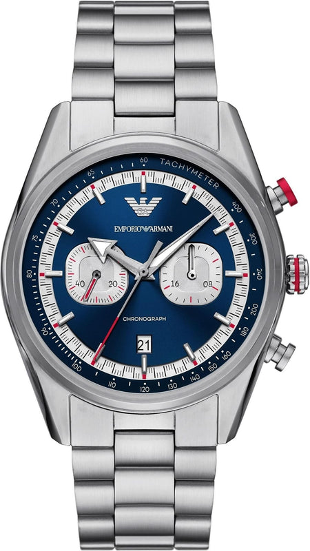 Emporio Armani Racer Chronograph Blue Dial Silver Steel Strap Watch for Men - AR11676 Buy Now By Emporio Armani