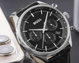 Hugo Boss Gregor Chronograph Black Dial Black Leather Strap Watch for Men - 1514049 Authentic Buy Shop Now