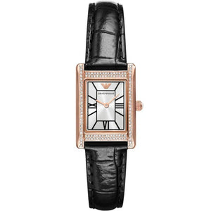 Emporio Armani Genni Silver Dial Black Leather Strap Watch for Women - AR11624 Buy Now By Emporio Armani