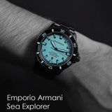 Emporio Armani Sea Explorer Turquoise Blue Dial Black Steel Strap Watch for Men - AR60084 Buy Now By Emporio Armani