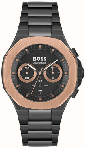 Hugo Boss Taper Chronograph Black Dial Black Steel Strap Watch for Men - 1514090 Authentic Buy Shop Now