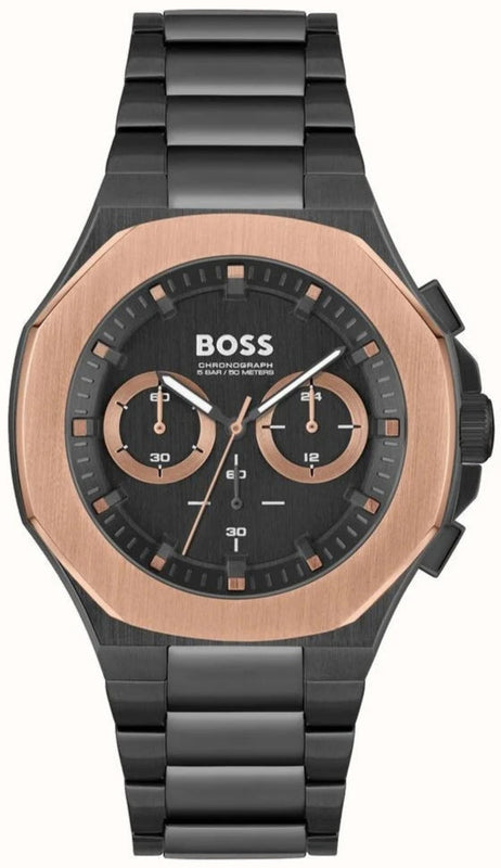 Hugo Boss Taper Chronograph Black Dial Black Steel Strap Watch for Men - 1514090 Authentic Buy Shop Now
