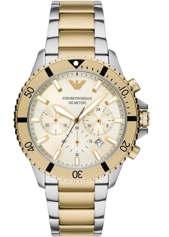 Emporio Armani World Explorer Chronograph Cream Dial Two Tone Steel Strap Watch for Men - AR11606 Buy Now By Emporio Armani