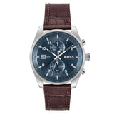 Hugo Boss Skytraveller Chronograph Blue Dial Brown Leather Strap Watch for Men - 1514194 Buy Now By Hugo Boss