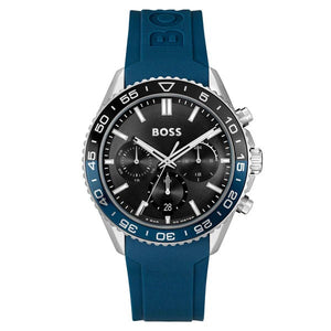 Hugo Boss Runner Chronograph Black Dial Blue Silicone Strap Watch for Men - 1514245 Buy Now By Hugo Boss
