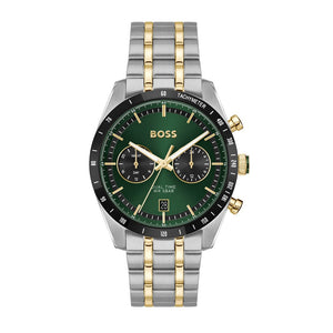 Hugo Boss Tourmaster Chronograph Green Dial Two Tone Steel Strap Watch for Men - 1514287 Authentic Buy Shop Now