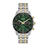 Hugo Boss Tourmaster Chronograph Green Dial Two Tone Steel Strap Watch for Men - 1514287 Authentic Buy Shop Now
