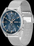 Hugo Boss Skytraveller Chronograph Blue Dial Silver Mesh Strap Watch for Men - 1514149 Buy Now By Hugo Boss