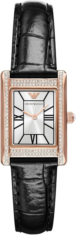 Emporio Armani Genni Silver Dial Black Leather Strap Watch for Women - AR11624 Buy Now By Emporio Armani