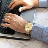 Emporio Armani Elegant Chronograph Cream Dial Two Tone Steel Strap Watch for Men - AR11605 Buy Now By Emporio Armani