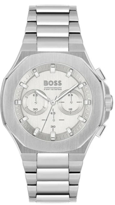 Hugo Boss Taper Chronograph White Dial Silver Steel Strap Watch for Men - 1514087 Authentic Buy Shop Now