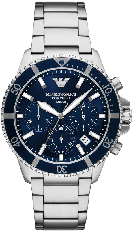 Emporio Armani World Explorer Chronograph Blue Dial Silver Steel Strap Watch for Men - AR11681 Buy Now By Emporio Armani