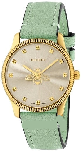 Gucci G Timeless Silver Dial Green Leather Strap Watch for Women - YA1265040 Authentic Buy Shop Now