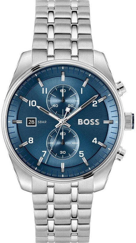 Hugo Boss Skytraveller Chronograph Blue Dial Silver Steel Strap Watch for Men - 1514216 Authentic Buy Shop Now