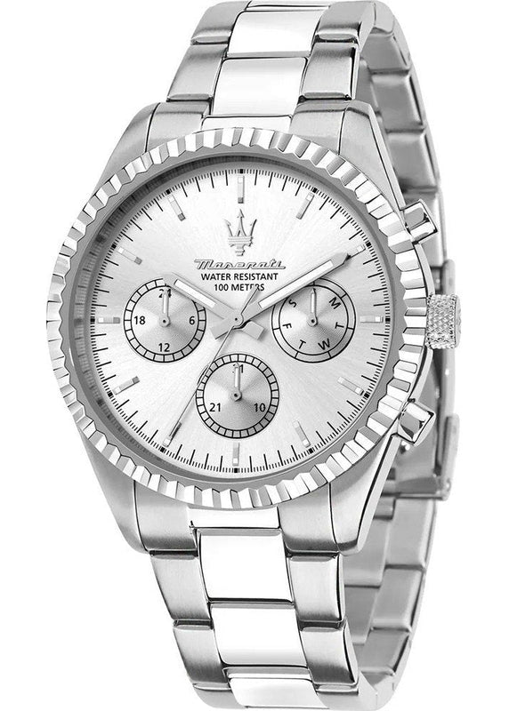 Maserati Competizione Chronograph Silver Dial Silver Steel Strap Watch for Men - R8853100041 Authentic Buy Shop Now