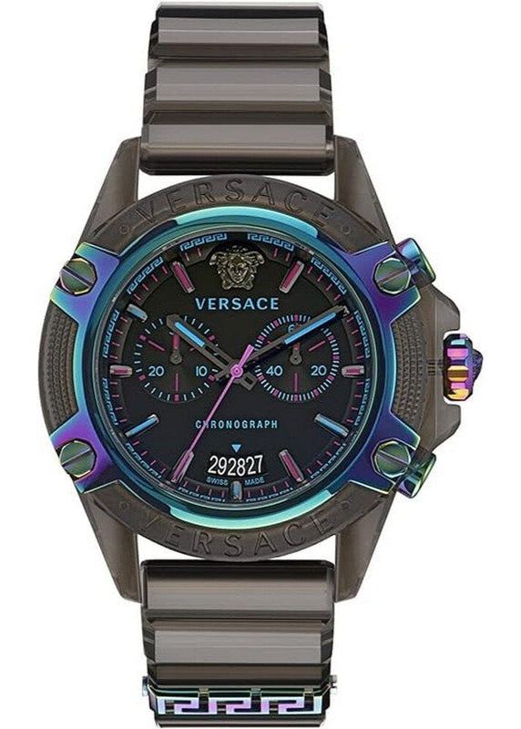 Versace Icon Active Chronograph Black Dial Grey Silicone Strap Watch for Men - VEZ701022 Buy Now By Versace