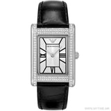 Emporio Armani Two Hand Crystals Silver Dial Black Leather Strap Watch for Women - AR11623 Buy Now By Emporio Armani