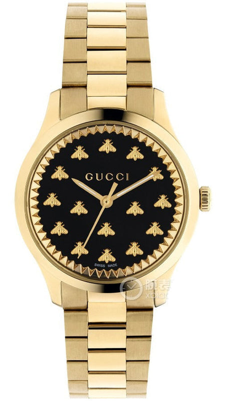 Gucci G Timeless 18K Gold Black Dial Gold Steel Strap Watch for Women - YA1265037 Authentic Buy Shop Now