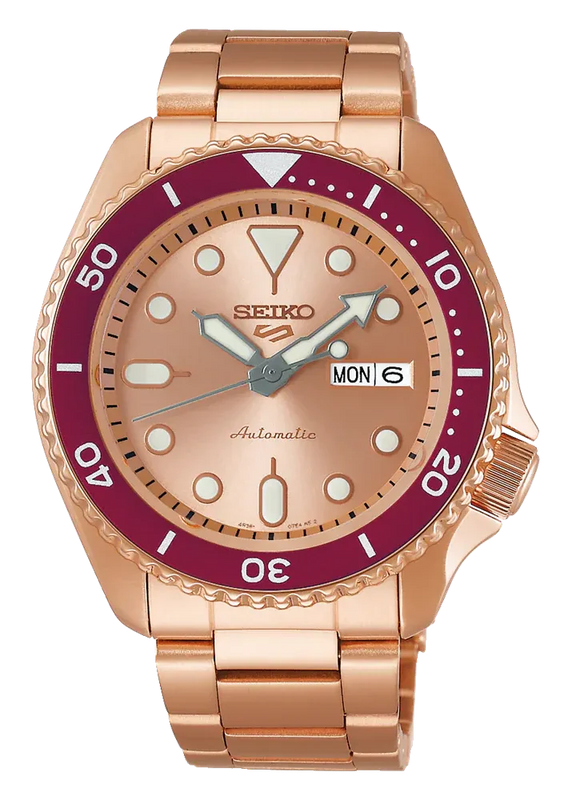 Seiko 5 Sports 55th Anniversary Limited Edition Rose Gold Dial Rose Gold Steel Strap Watch for Men - SRPK08K1 Authentic Buy Shop Now