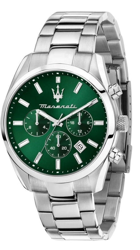 Maserati Attrazione Chronograph Green Dial Silver Steel Strap Watch for Men - R8853151011 Authentic Buy Shop Now