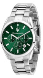 Maserati Attrazione Chronograph Green Dial Silver Steel Strap Watch for Men - R8853151011 Authentic Buy Shop Now