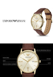 Emporio Armani Minimalist Quartz Gold Dial Brown Leather Strap Watch for Men - AR11610 Buy Now By Emporio Armani