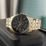 Hugo Boss Skytraveller Chronograph Black Dial Gold Steel Strap Watch for Men - 1514152 Buy Now By Hugo Boss
