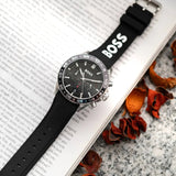 Hugo Boss Runner Chronograph Black Dial Black Silicone Strap Watch for Men - 1514141 Buy Now By Hugo Boss