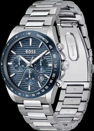 Hugo Boss Strike Chronograph Blue Dial Silver Steel Strap Watch for Men - 1514240 Buy Now By Hugo Boss