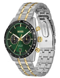 Hugo Boss Tourmaster Chronograph Green Dial Two Tone Steel Strap Watch for Men - 1514287 Authentic Buy Shop Now