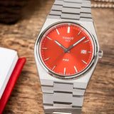Tissot PRX Quartz Red Dial Silver Steel Strap Watch for Men - T137.410.11.421.00 Authentic Buy Shop Now