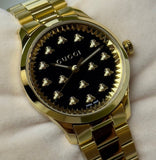 Gucci G Timeless 18K Gold Black Dial Gold Steel Strap Watch for Women - YA1265037 Authentic Buy Shop Now