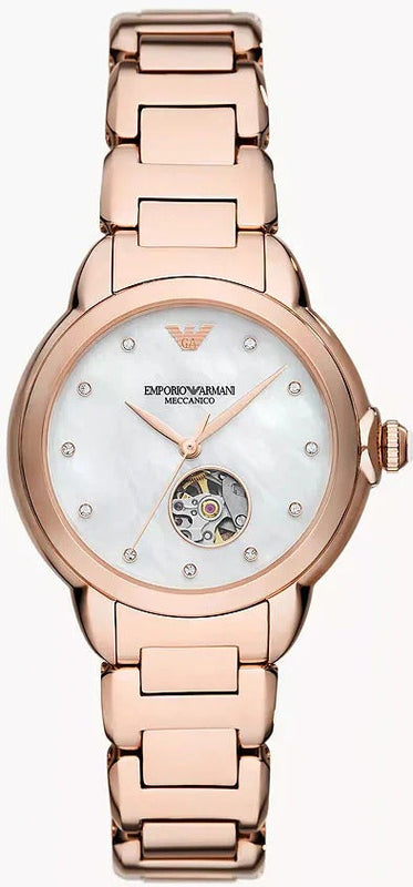 Emporio Armani Mia Meccanico Mother of Pearl Dial Rose Gold Steel Strap Watch for Women - AR60072 Buy Now By Emporio Armani