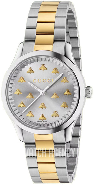 Gucci G Timeless 18K Gold Silver Dial Two Tone Steel Strap Watch for Women - YA1265032 Authentic Buy Shop Now