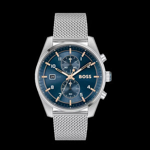 Hugo Boss Skytraveller Chronograph Blue Dial Silver Mesh Strap Watch for Men - 1514149 Buy Now By Hugo Boss