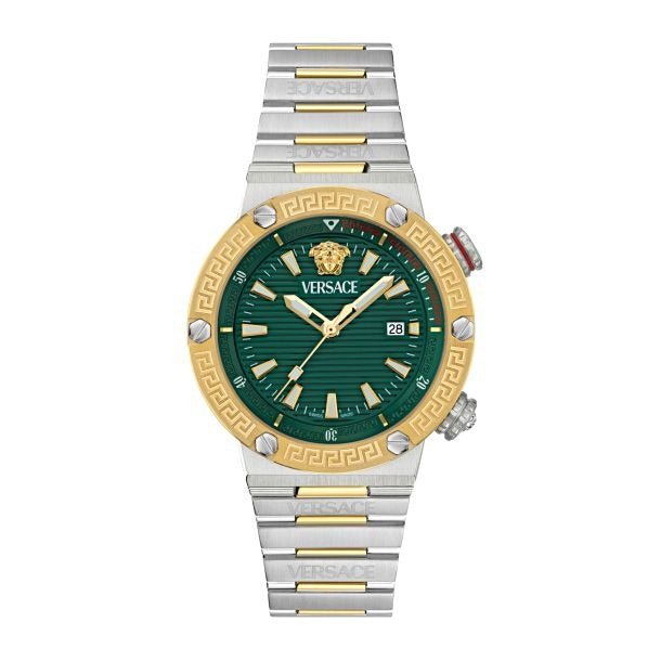 Versace Greca Logo Diver Quartz Green Dial Two Tone Steel Strap Watch for Men - VE8G00524 Buy Now By Versace