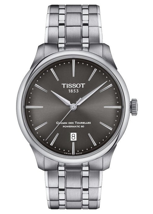 Tissot Chemin Des Tourelles Powermatic 80 Grey Dial Silver Steel Strap Watch for Men - T139.407.11.068.00 Authentic Buy Shop Now