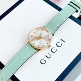 Gucci G Timeless Silver Dial Green Leather Strap Watch for Women - YA1265040 Authentic Buy Shop Now