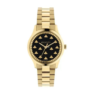 Gucci G Timeless 18K Gold Black Dial Gold Steel Strap Watch for Women - YA1265037 Authentic Buy Shop Now