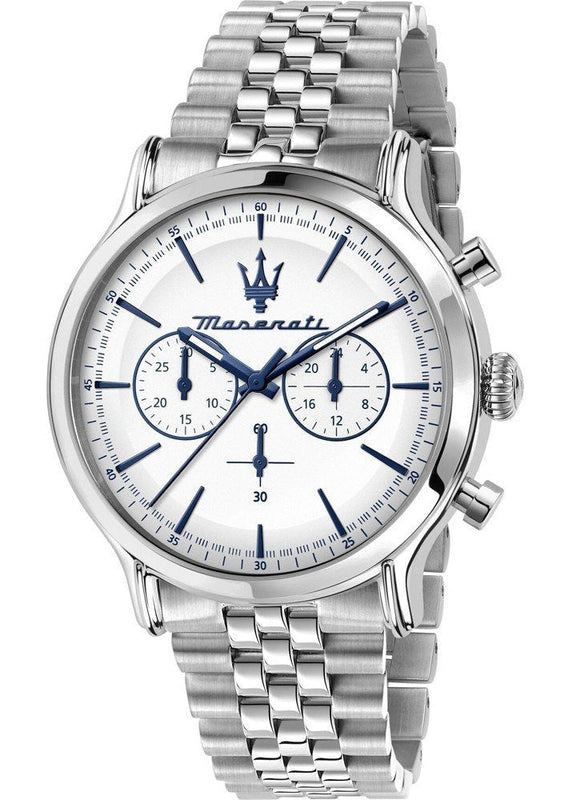 Maserati Epoca Chronograph White Dial Silver Steel Strap Watch for Men - R8873618034 Authentic Buy Shop Now