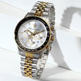 Maserati SFIDA Chronograph Silver Dial Two Tone Steel Strap Watch for Men - R8873640024 Authentic Buy Shop Now