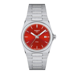 Tissot PRX Quartz Red Dial Silver Steel Strap Watch for Women - T137.210.11.421.00 Authentic Buy Shop Now